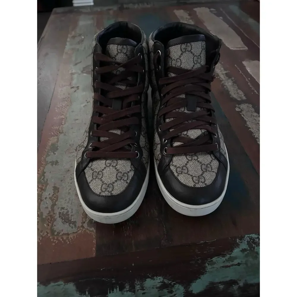 AUTHENTIC GUCCI BROOKLYN SNEAKERS BEIGE EBONY 322733 GG SZ 8.5 (fits USA 9.5)